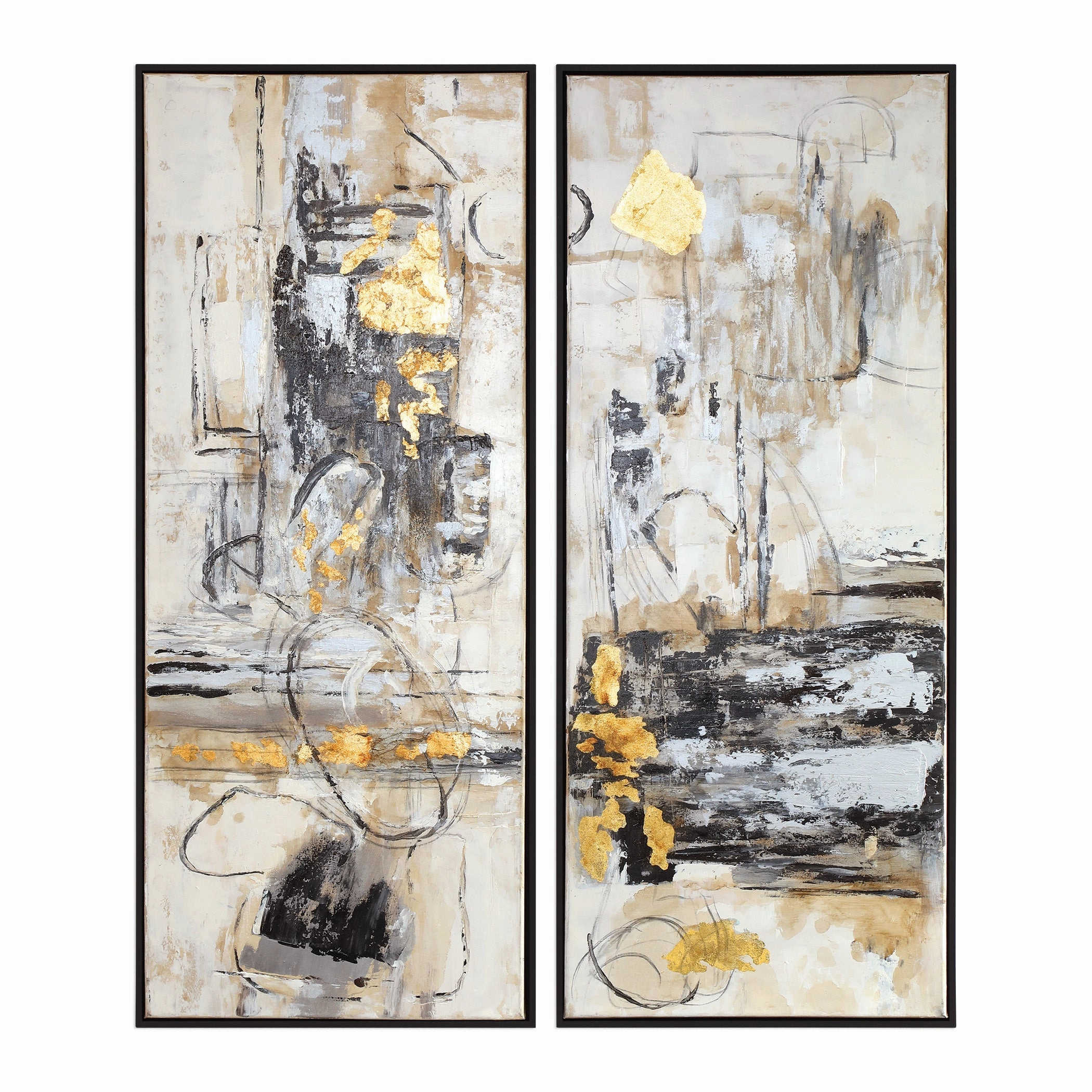 Life Scenes Hand Painted Canvases, S/2 artistic wall mural