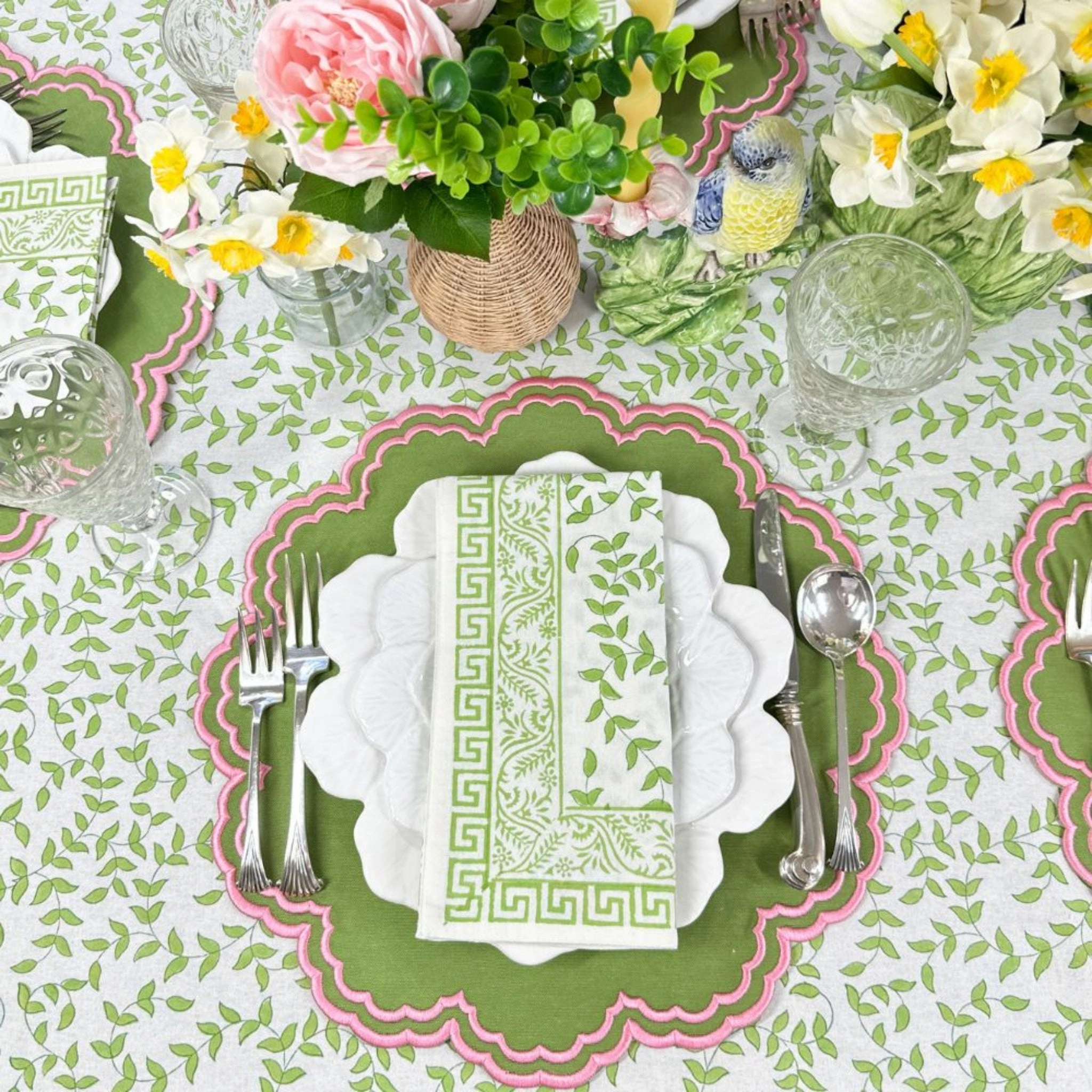 Light Green Leaves Napkin, Set of 4