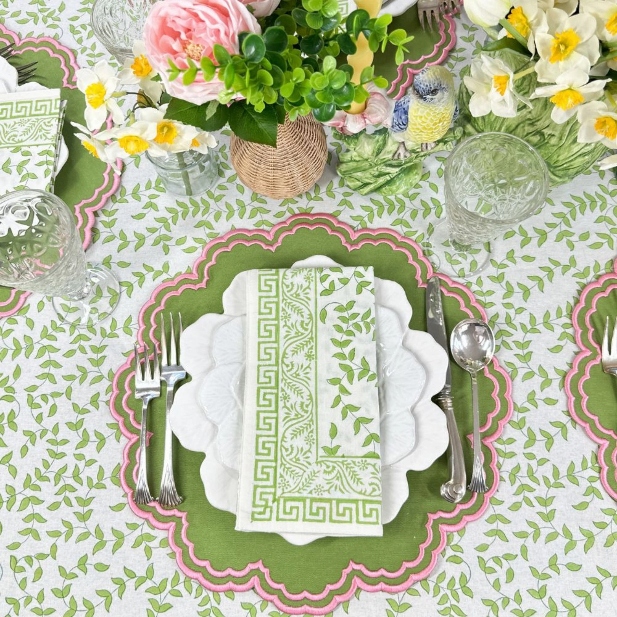 Light Green Leaves Napkin, Set of 4
