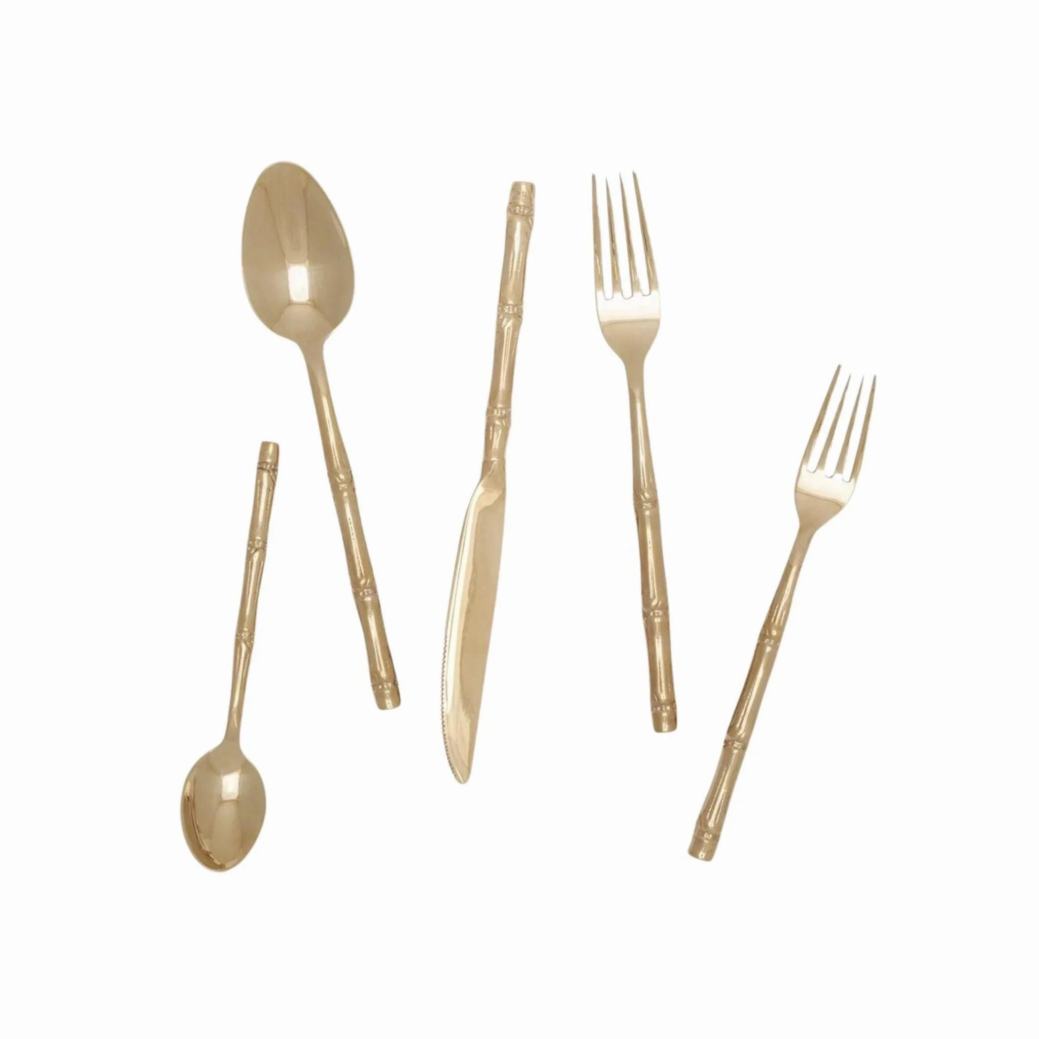 Liliana 5-Piece Bamboo Flatware Set in Polished Gold Finish