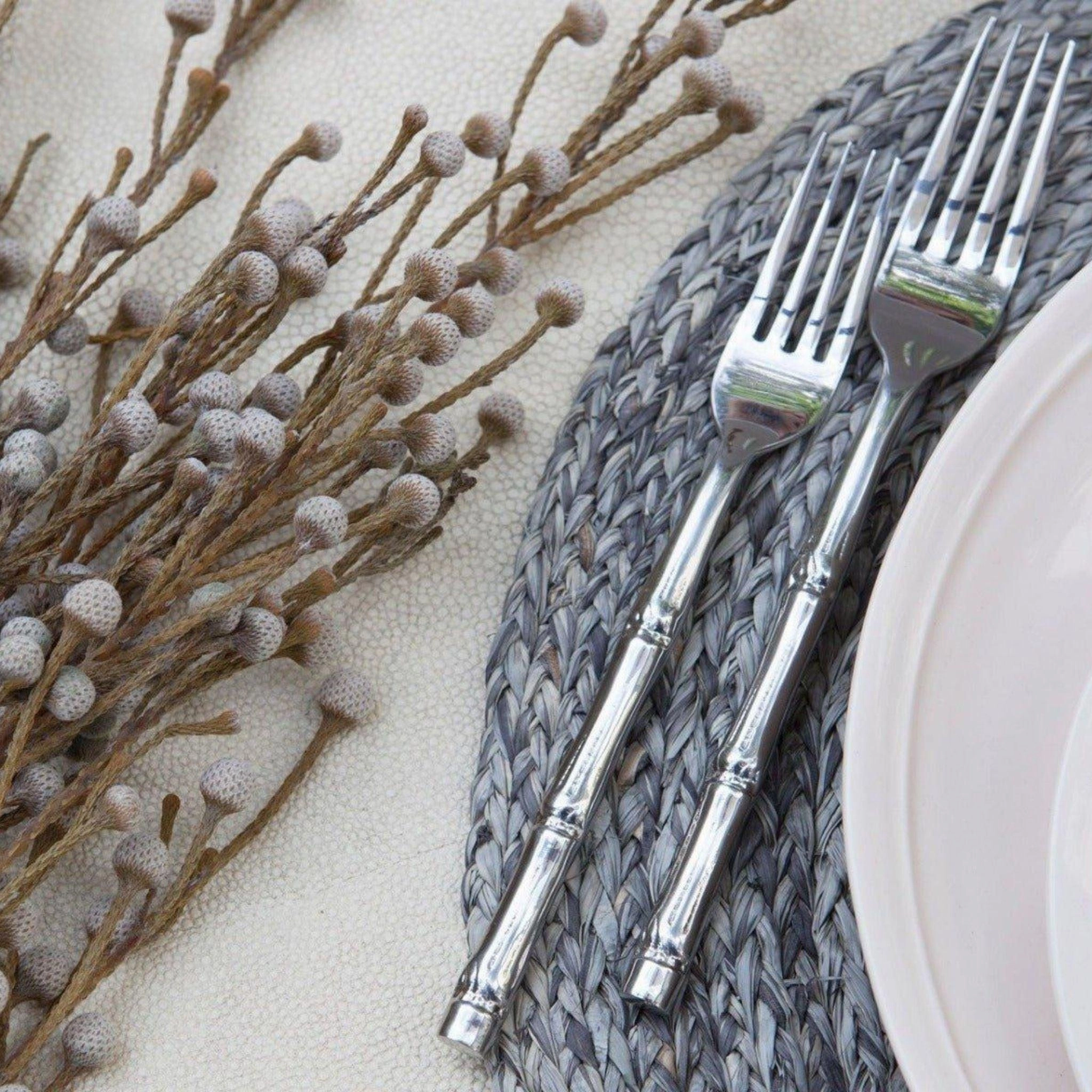 Liliana 5-Piece Bamboo Flatware Set in Polished Silver Finish