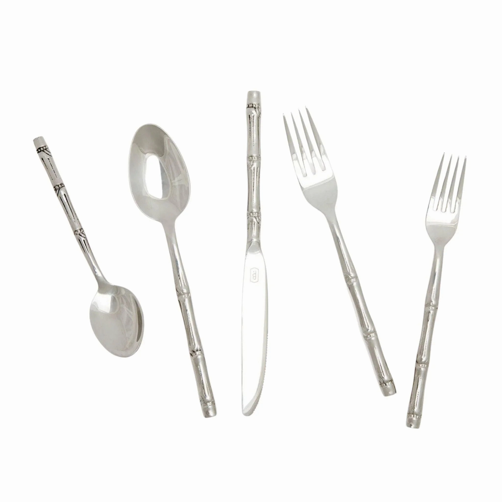 Liliana 5-Piece Bamboo Flatware Set in Polished Silver Finish