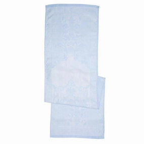 Linen Astra Table Runner, Ivory and Light Blue cute desktop display