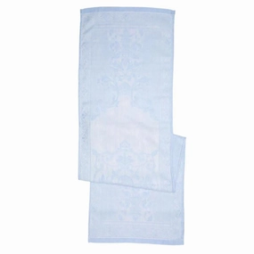 Linen Astra Table Runner, Ivory and Light Blue mini desktop sculpture