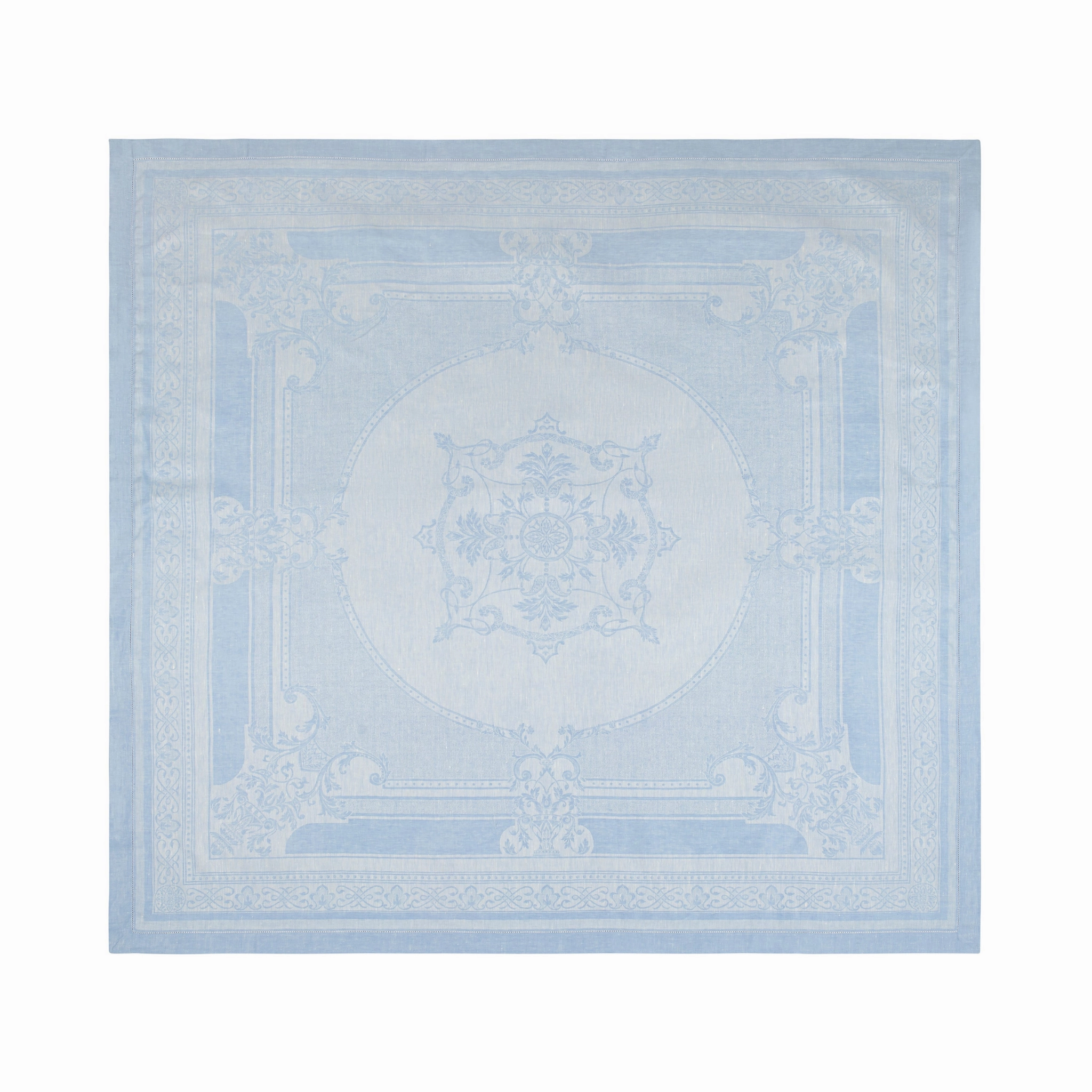 Linen Rectangular Astra Tablecloth, Ivory and Light Blue