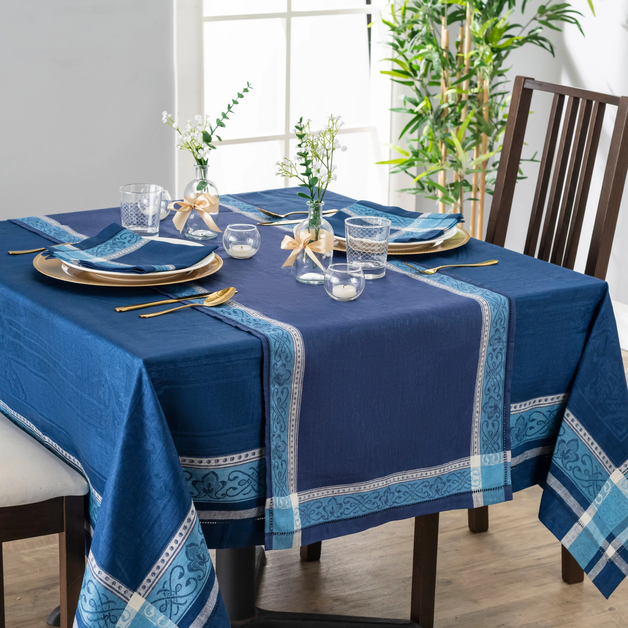 Linen Rectangular Astra Tablecloth, Shades of Blue