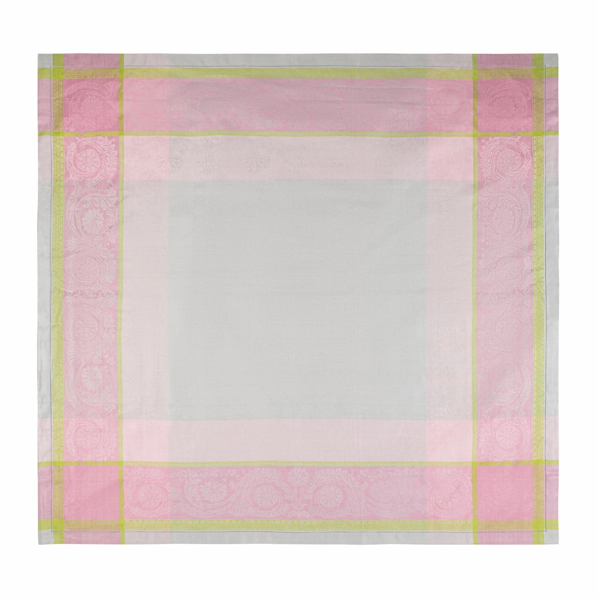 Linen Rectangular Cleopatra Tablecloth - Chartreuse, Rose, and Pale Lavender