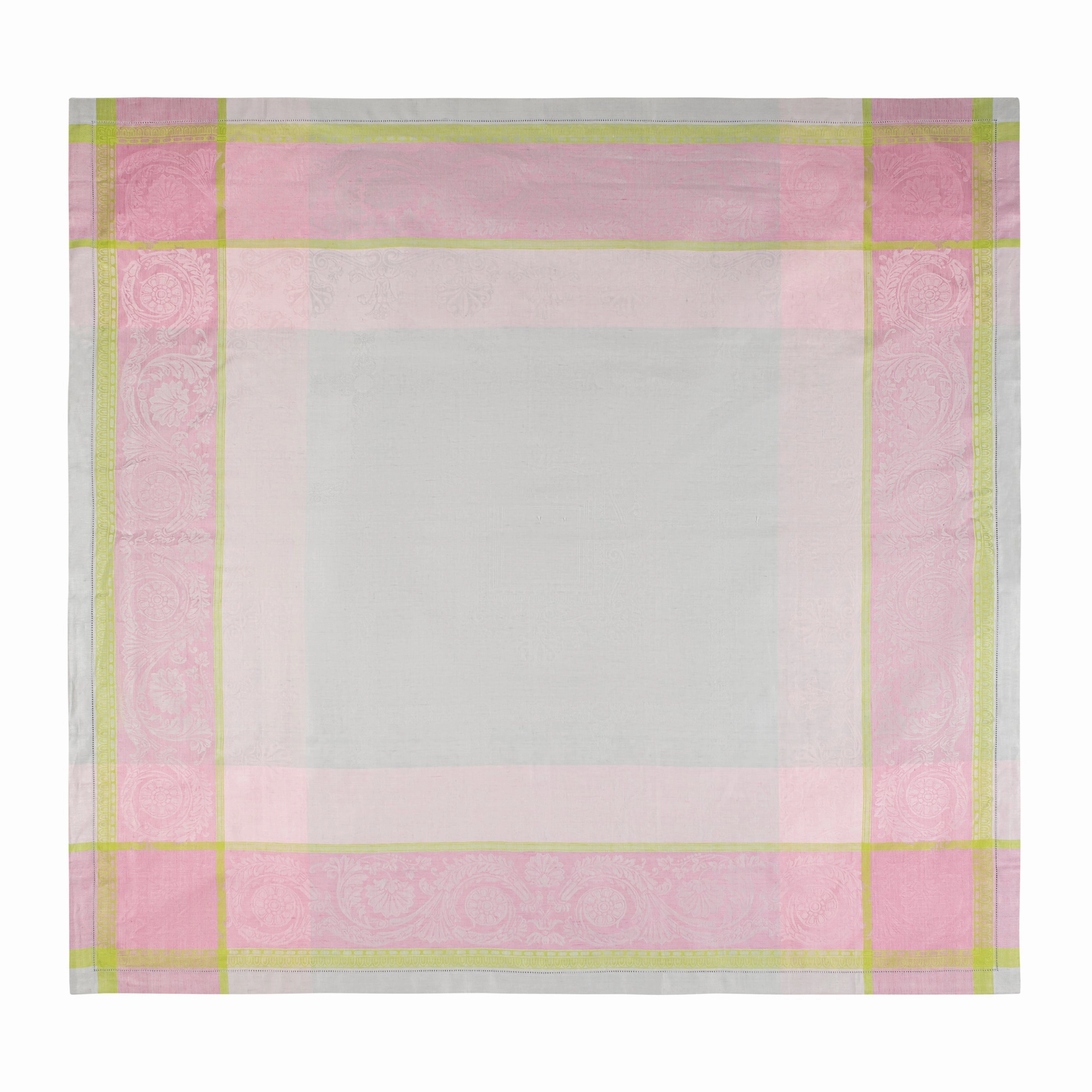 Linen Rectangular Cleopatra Tablecloth - Chartreuse, Rose, and Pale Lavender