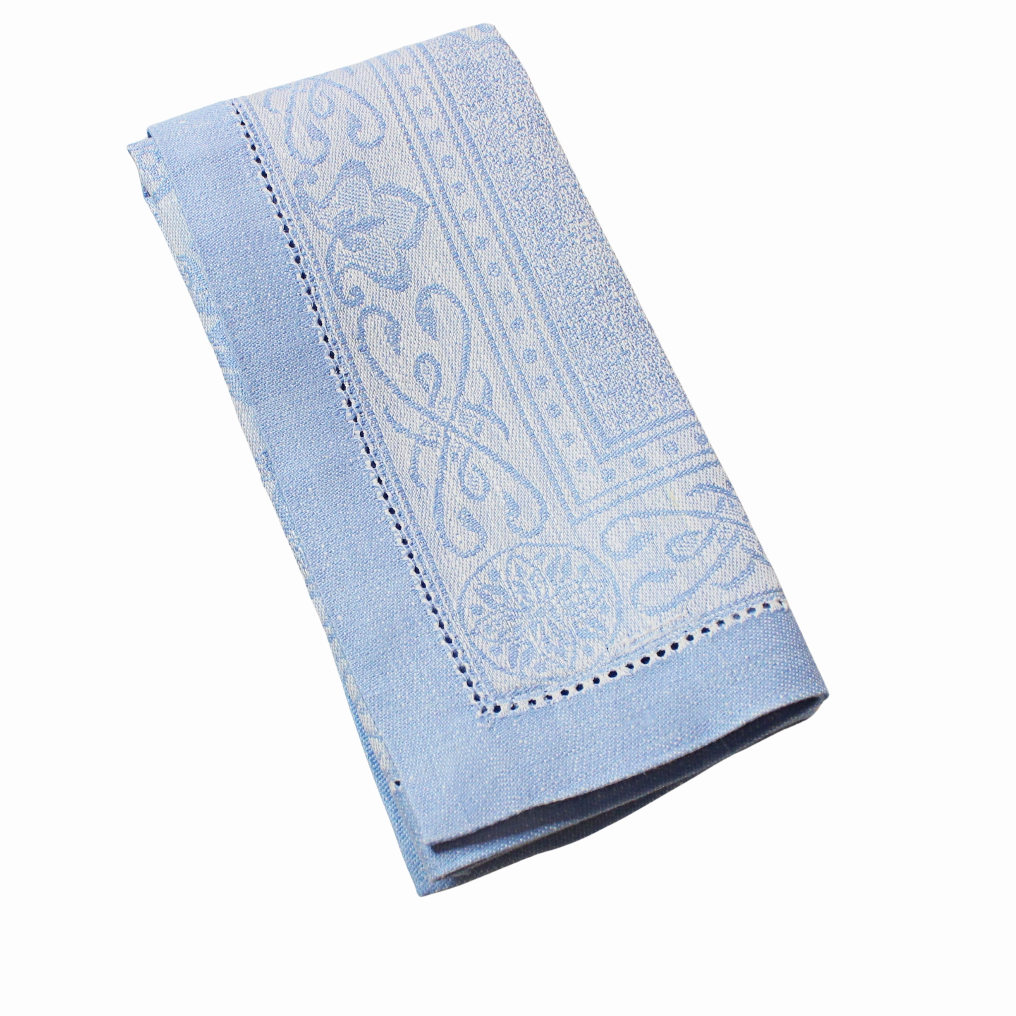 Linen Set of 6 Astra Napkins, Ivory and Light Blue mini desktop sculpture