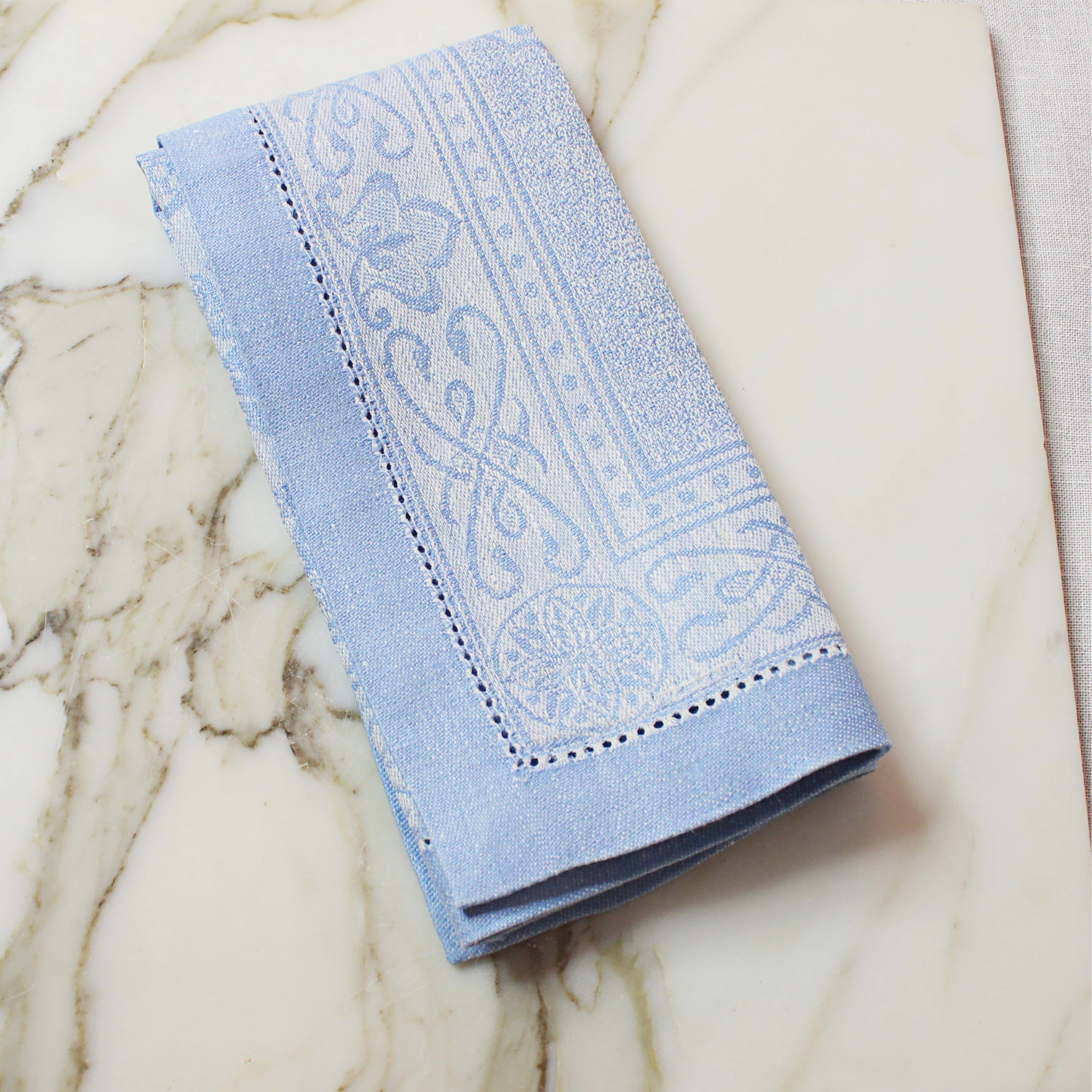 Linen Set of 6 Astra Napkins, Ivory and Light Blue