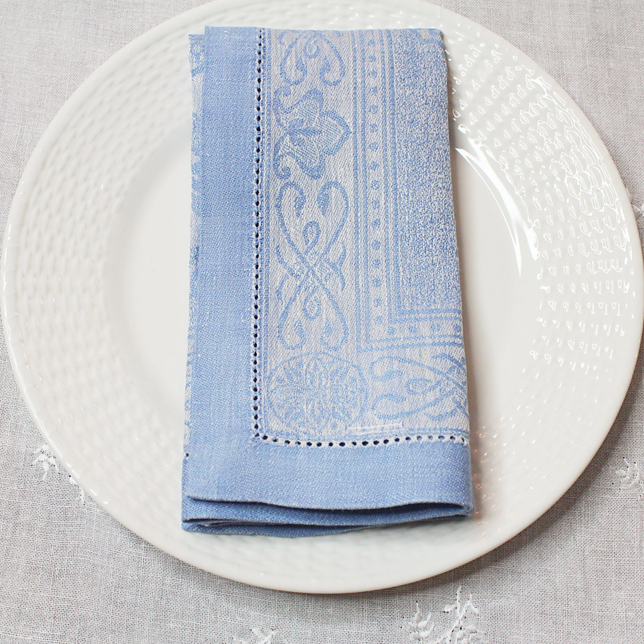 Linen Set of 6 Astra Napkins, Ivory and Light Blue