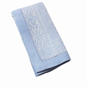 Linen Set of 6 Astra Napkins, Ivory and Light Blue mini desktop sculpture