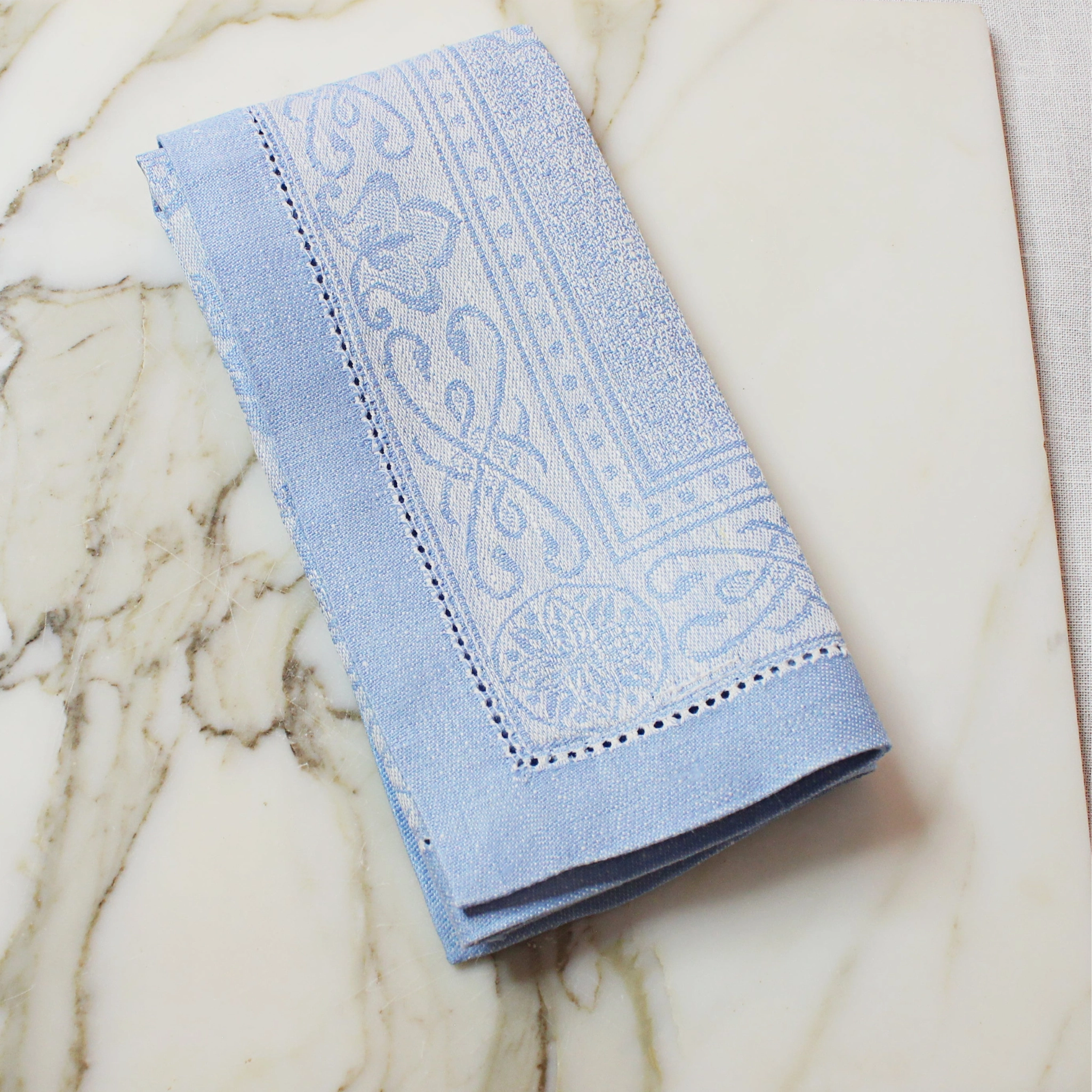 Linen Set of 6 Astra Napkins, Ivory and Light Blue