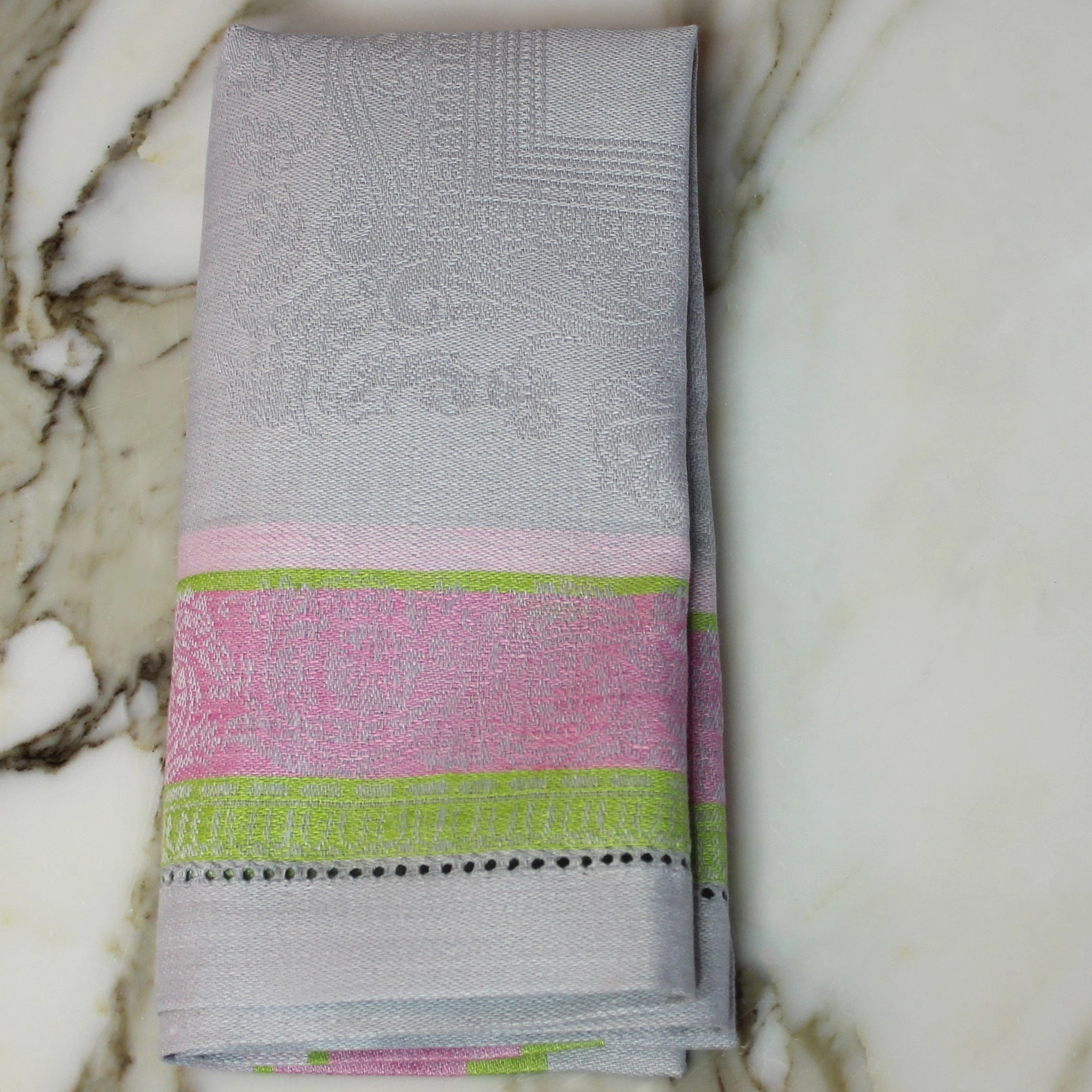 Linen Set of 6 Cleopatra Napkins - Chartreuse, Rose, and Pale Lavender