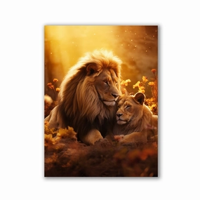 Lion and Lioness Romance by Zenzdesign framed mural artwork