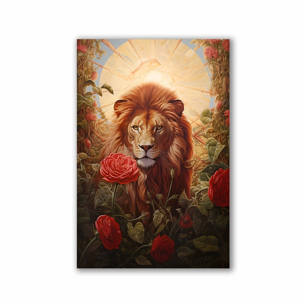 Lion in Roses by Markus Mikolai framed mural artwork