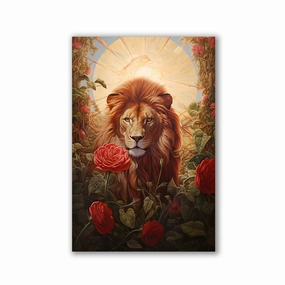Lion in Roses by Markus Mikolai framed mural artwork