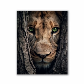 Lioness Hiding by Zenzdesign framed mural artwork