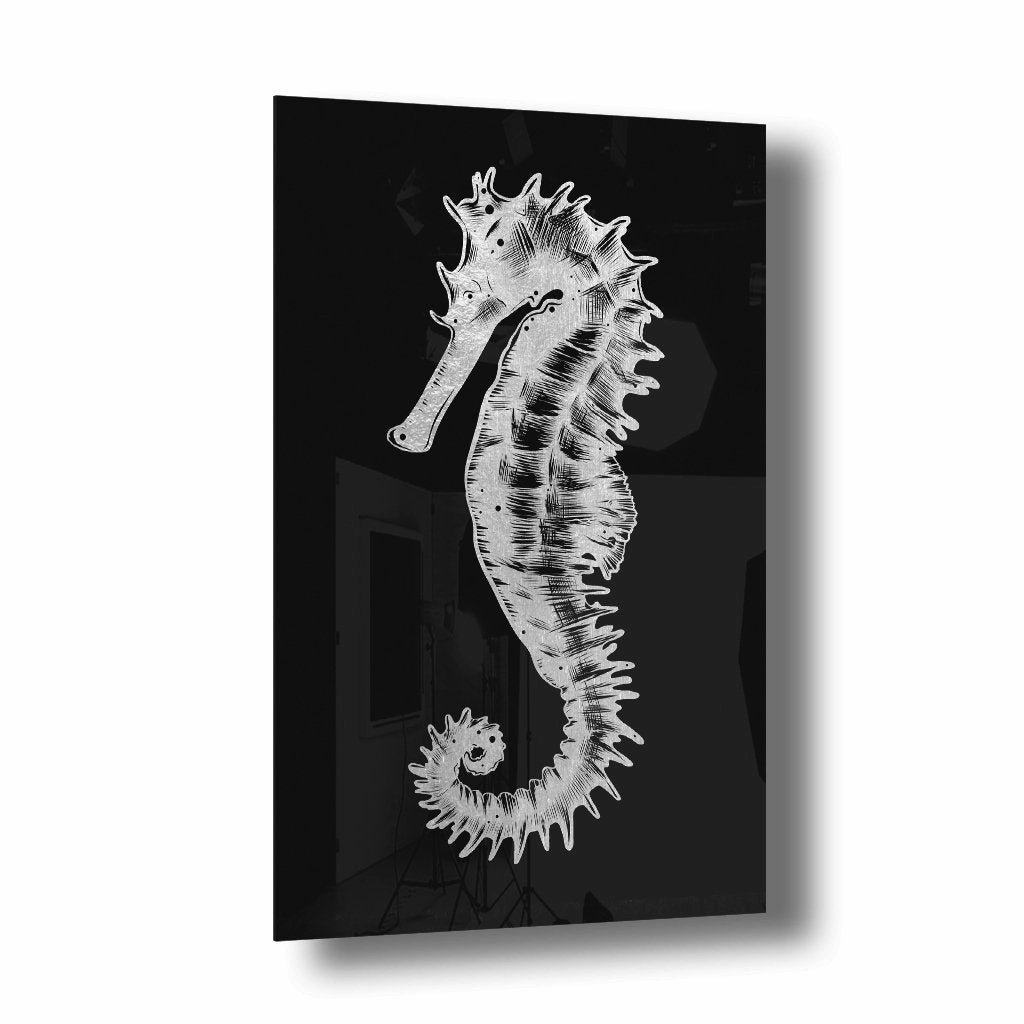 Little Seahorse Silver on Acrylic framed mural artwork