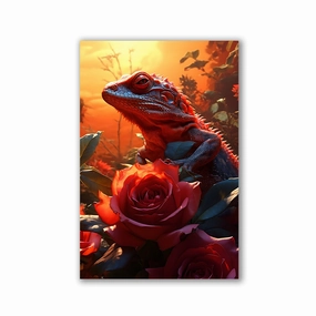 Lizard in Roses by Markus Mikolai framed mural artwork