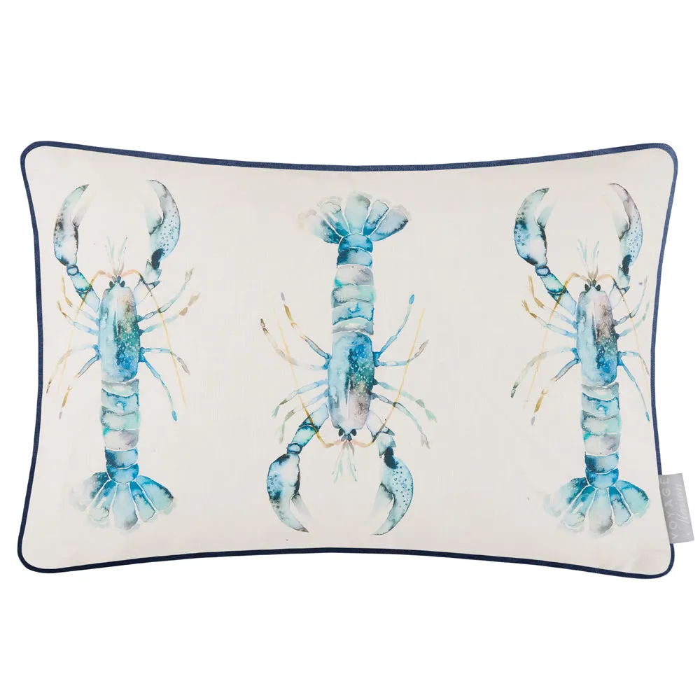 Lobster Printed Piped Cushion Cobalt
