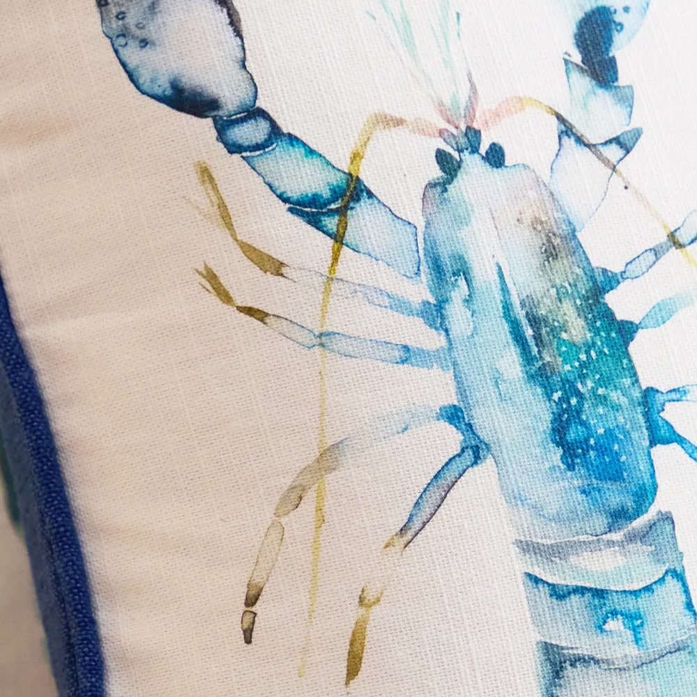 Lobster Printed Piped Cushion Cobalt