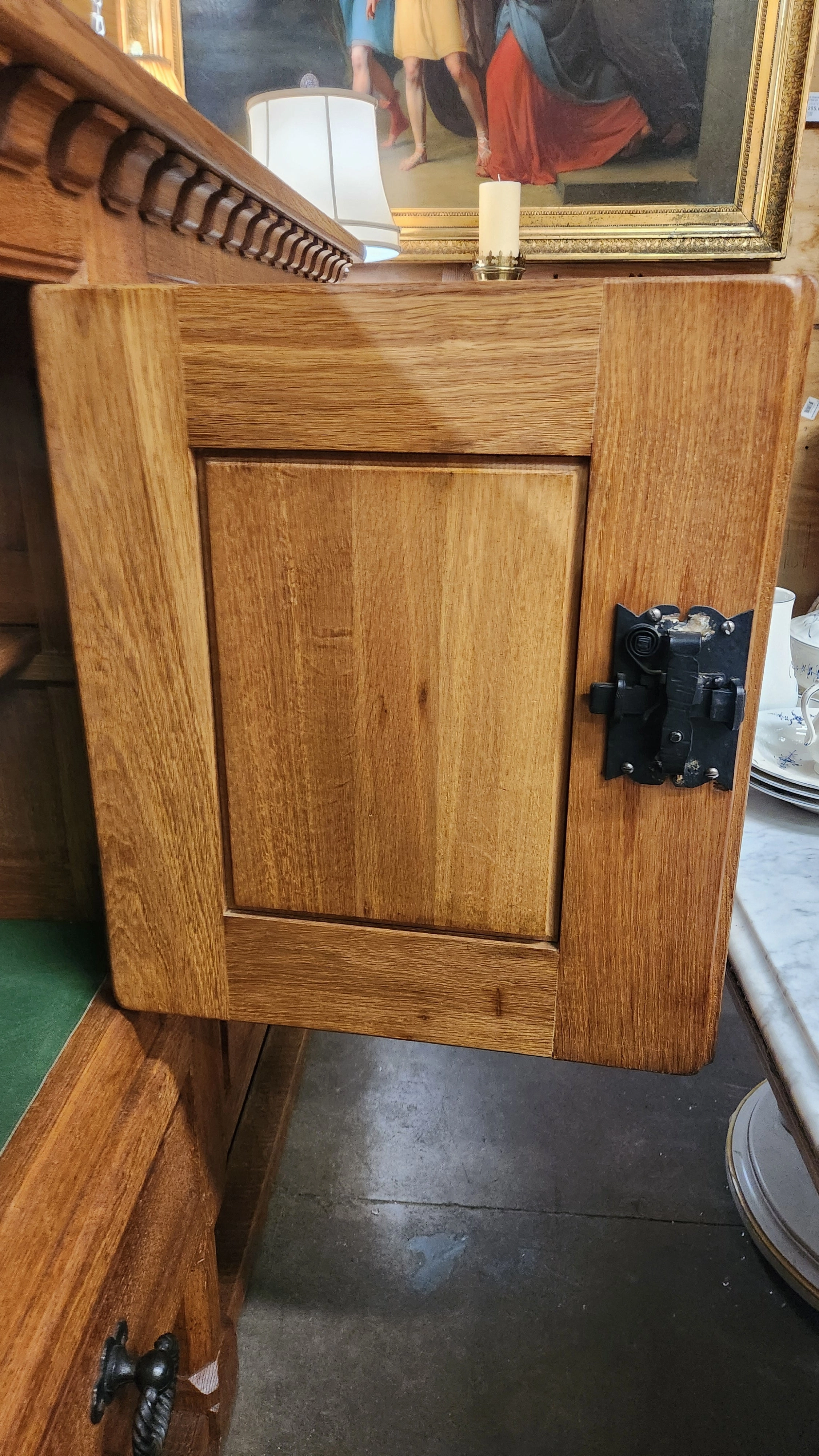 LONG 4 DOOR RUSTIC ARCH DOOR OAK CABINET ON LEGS
