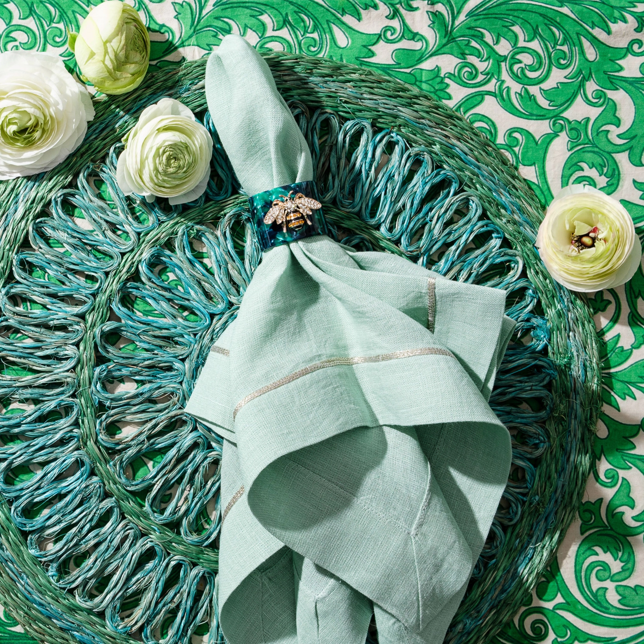 Loopy Straw Placemats, Emerald, Set of Four