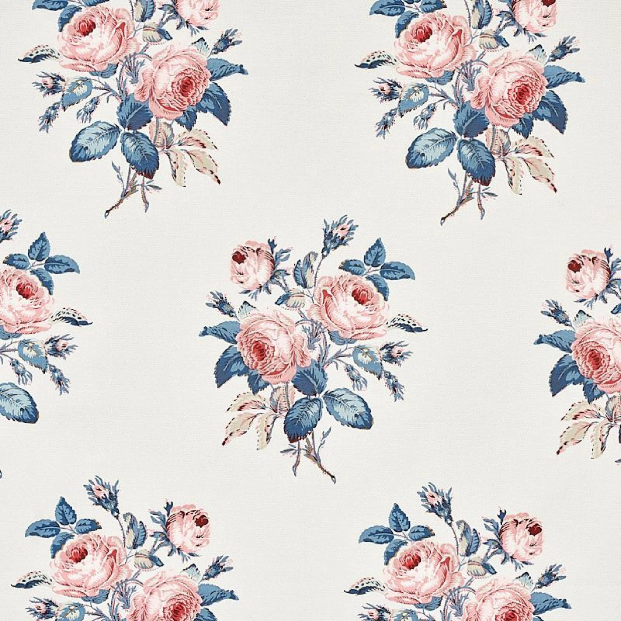 Loudon Rose Wallpaper in Rose and Blue paper wall covering