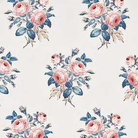 Loudon Rose Wallpaper in Rose and Blue paper wall covering