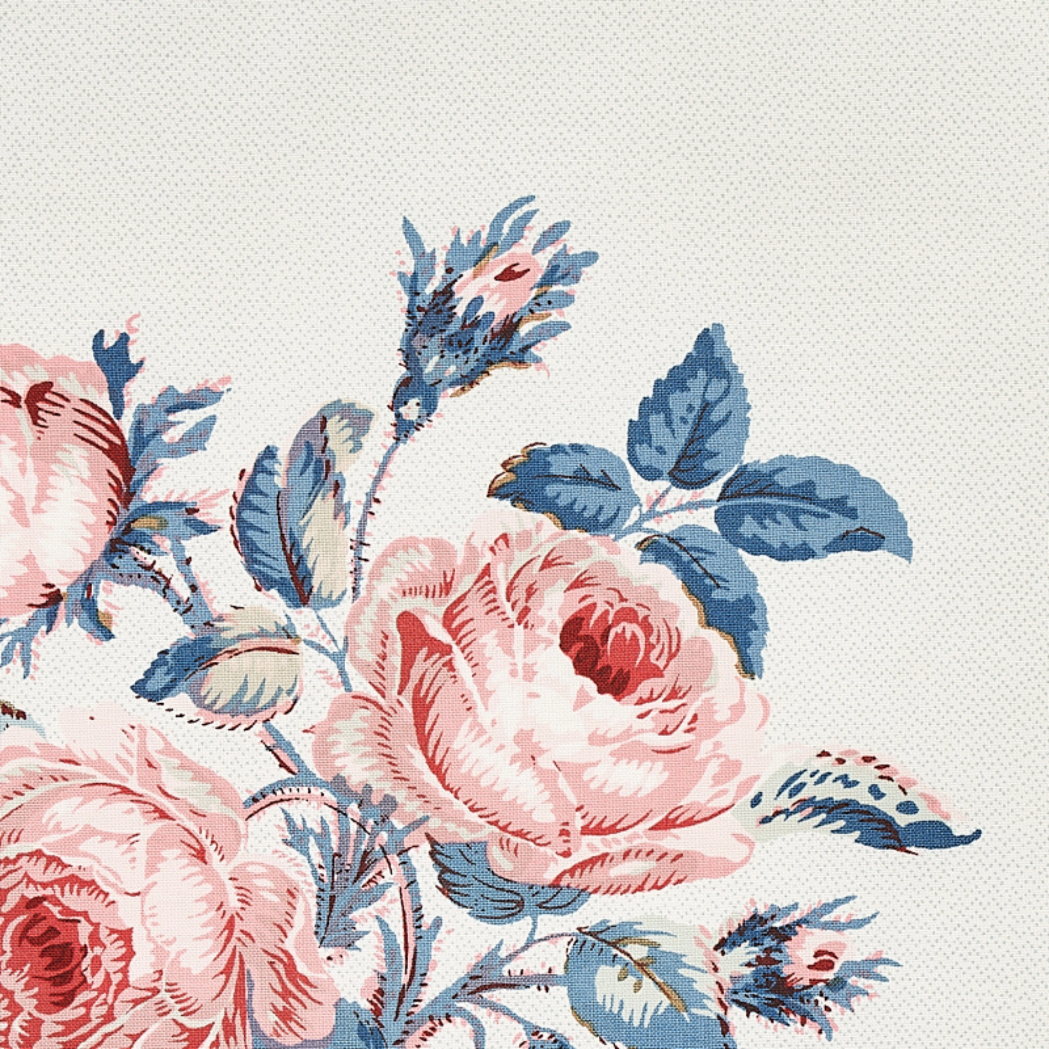 Loudon Rose Wallpaper in Rose and Blue