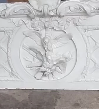 LOUIS XV PAINTED CHALK PEDIMENT WITH BIRD