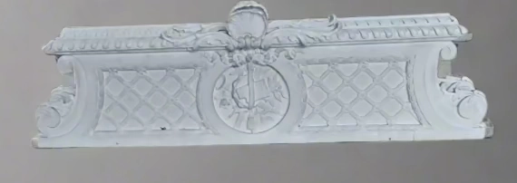 LOUIS XV PAINTED CHALK PEDIMENT WITH MUSIC INSTRUMENTS