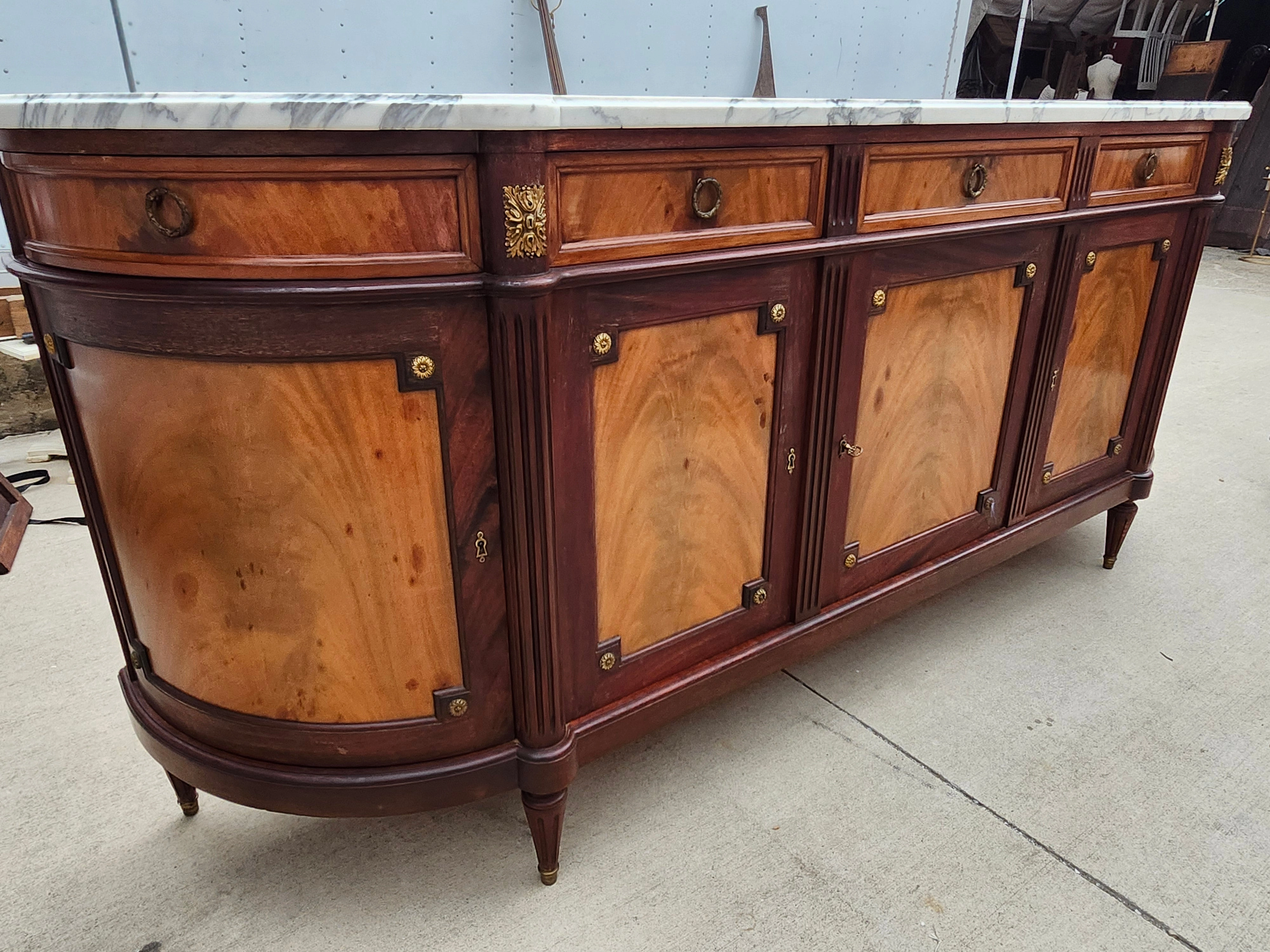 LOUIS XVI DEMILUNE MARBLE TOP MAHOGANY SIDEBOARD