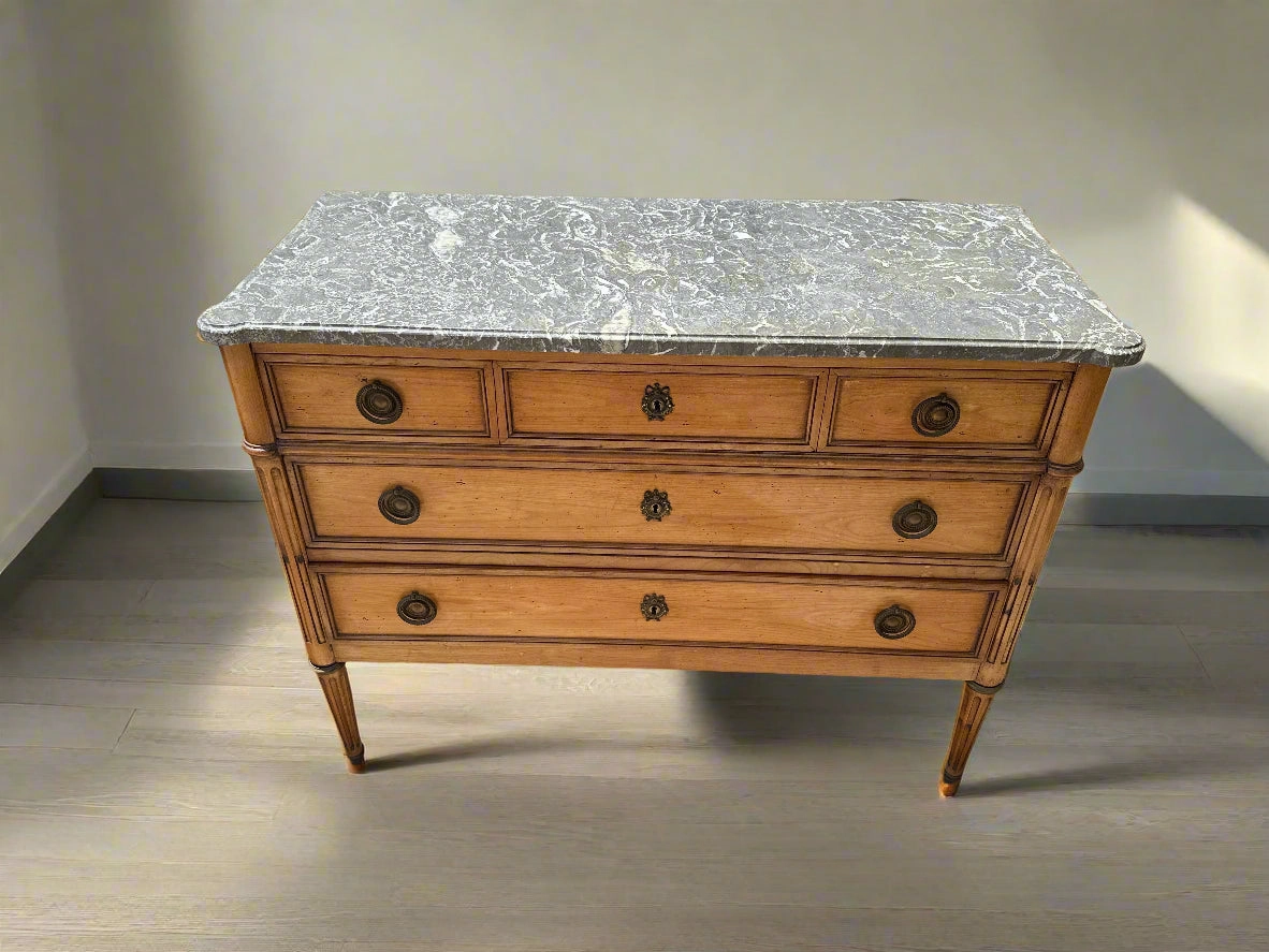 LOUIS XVI GREY MARBLE TOP 3 DRAWER CHEST WITH RING PULLS artistic wall mural