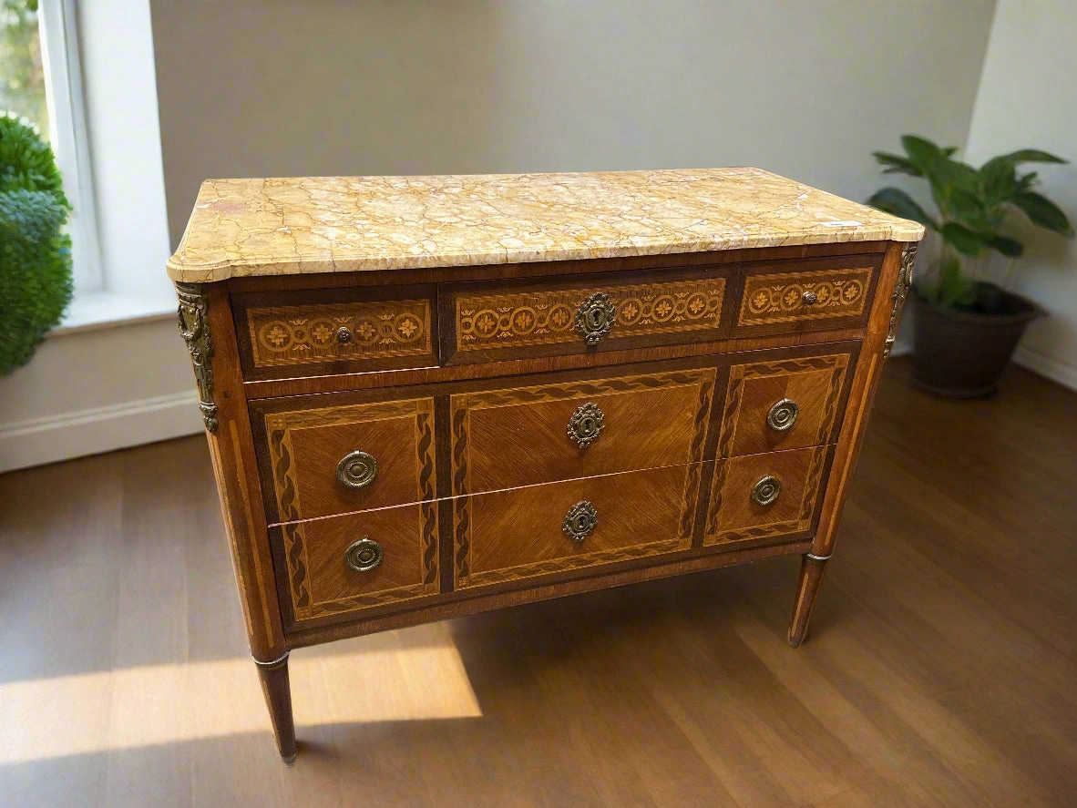 LOUIS XVI  INLAID YELLOW MARBLE TOP CHEST artistic wall mural