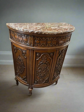 LOUIS XVI MARBLE TOP CARVED DEMILUNE  CABINET artistic wall mural
