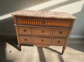 LOUIS XVI PUDDING MARBLE TOP 3 DRAWER INLAID CHEST artistic wall mural