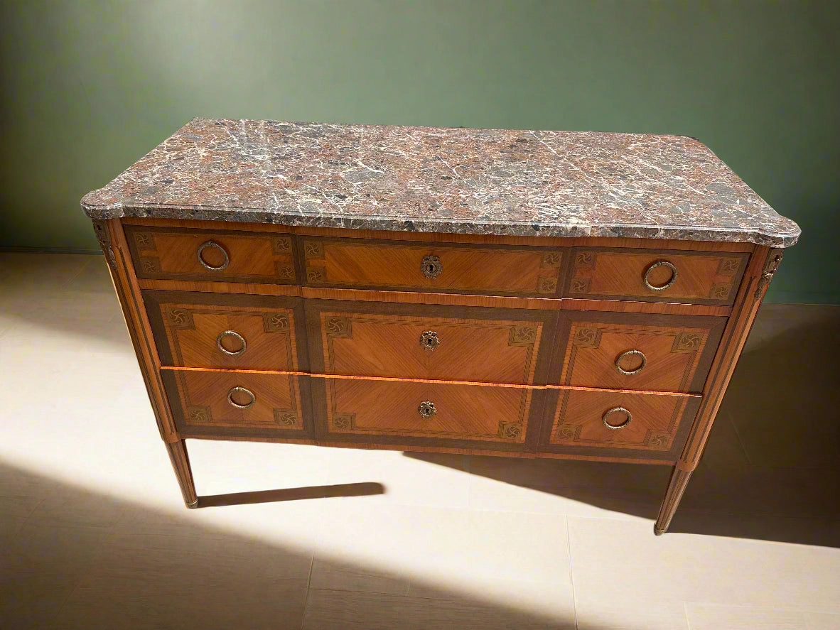 LOUIS XVI PUDDY MARBLE TOP WIDE CHEST WITH DRAWERS WITH BANDING AND PULLOUT DESK artistic wall mural