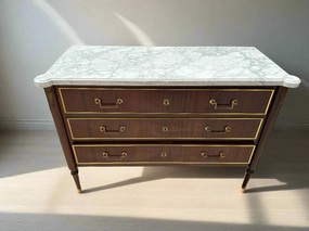 LOUIS XVI WHITE MARBLE TOP LOW 3 DRAWER CHEST WITH BAIL PULLS artistic wall mural