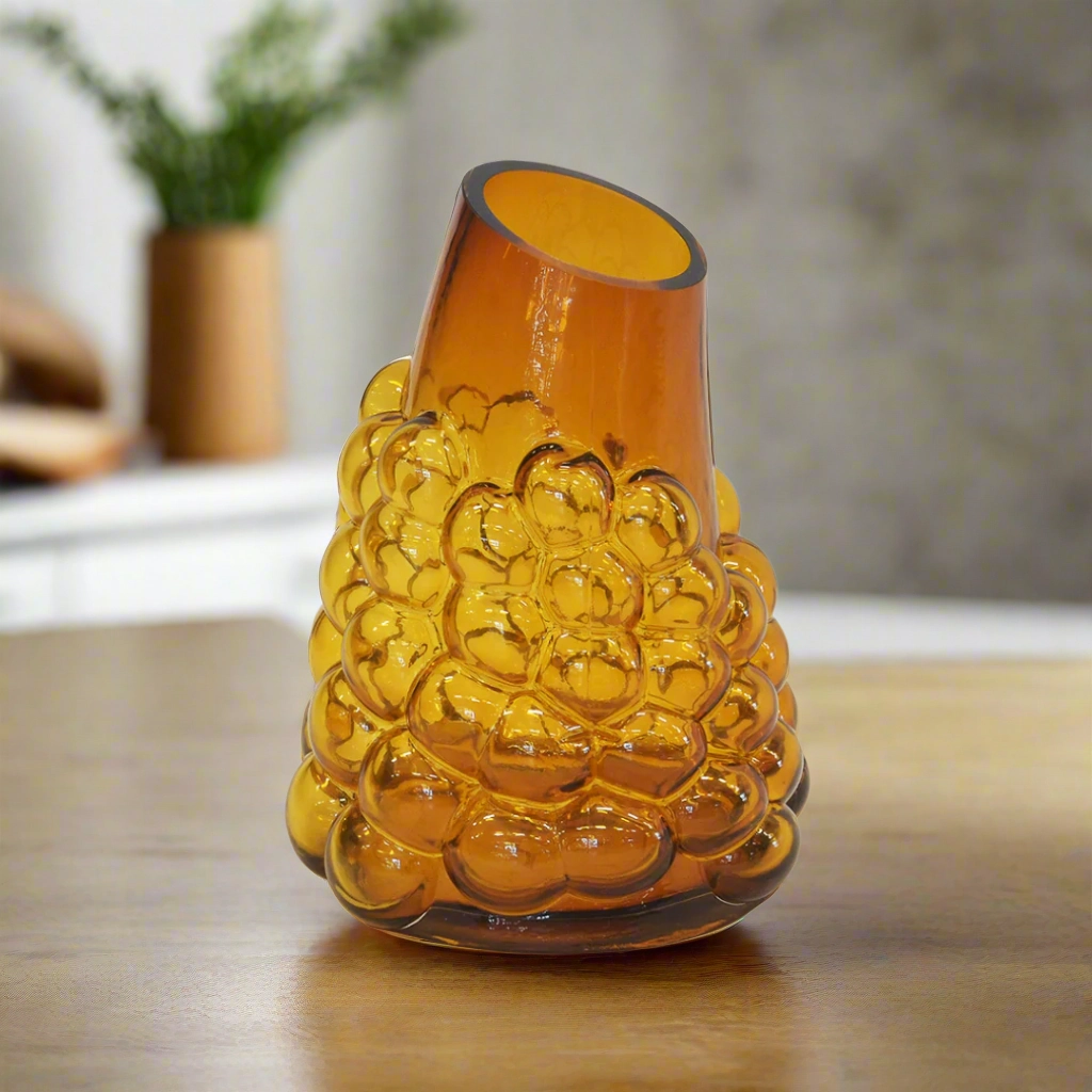 Lustre bubble amber vase small