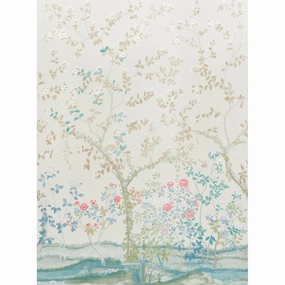 Madame De Pompadour Panel Wallpaper in Alabaster paper wall covering