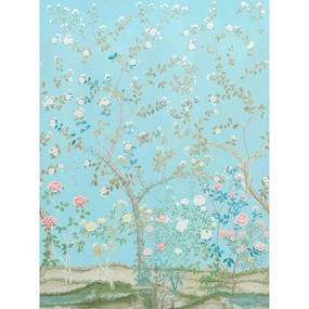 Madame De Pompadour Two Panel Wallpaper Set in Aqua paper wall covering