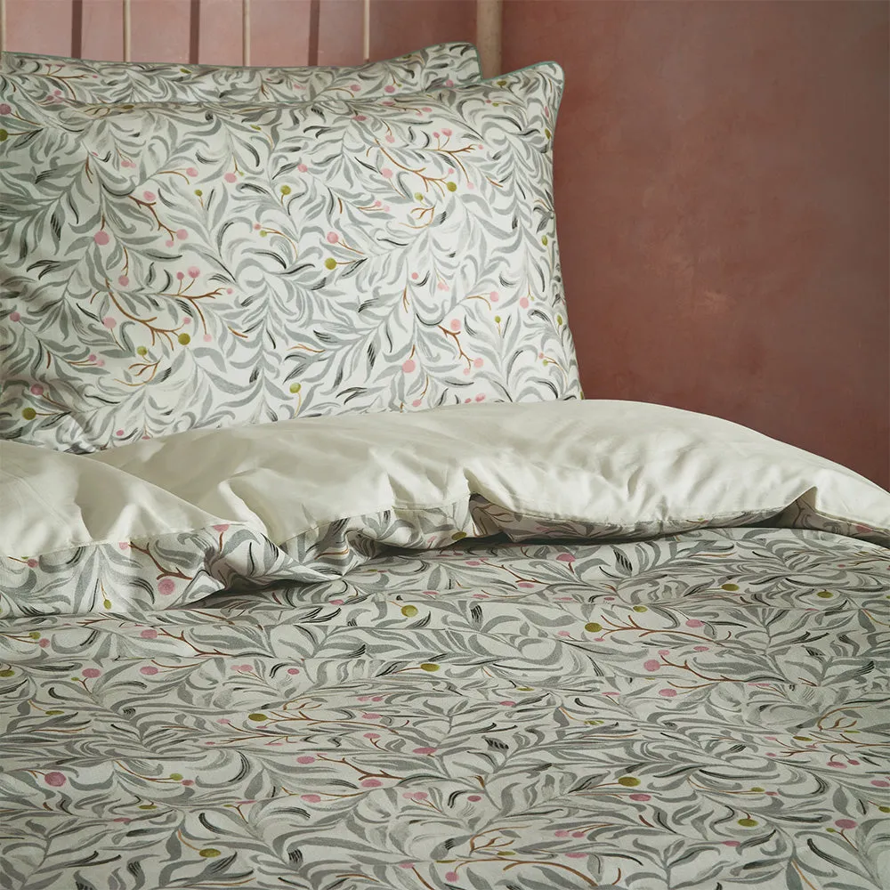 Malory Traditional Floral Printed Piped Duvet Cover Set Eucalyptus