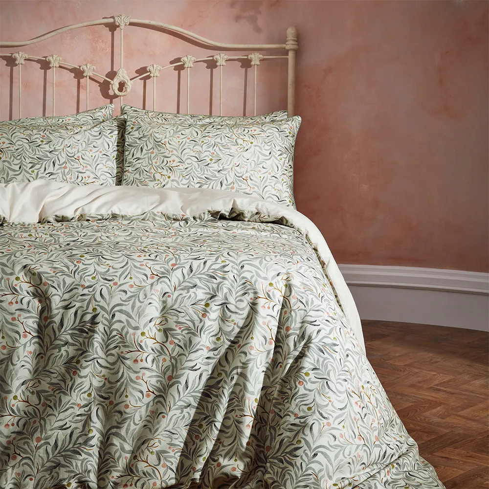 Malory Traditional Floral Printed Piped Duvet Cover Set Eucalyptus