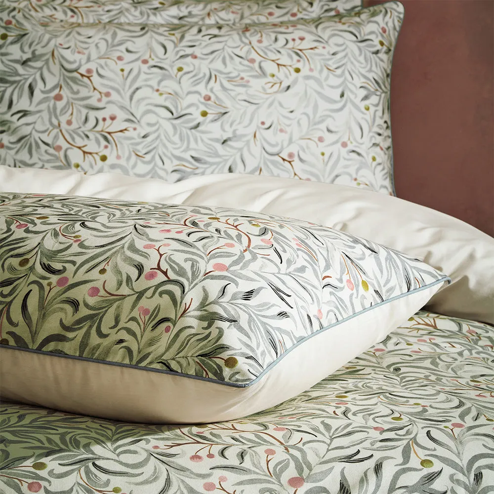 Malory Traditional Floral Printed Piped Pillowcase Pair Eucalyptus