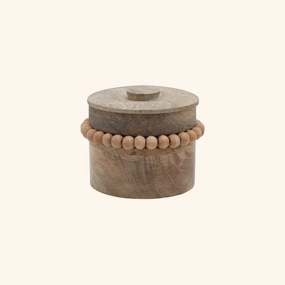 Mango Wood Box with Wood Beads and Lid minimalist art object  