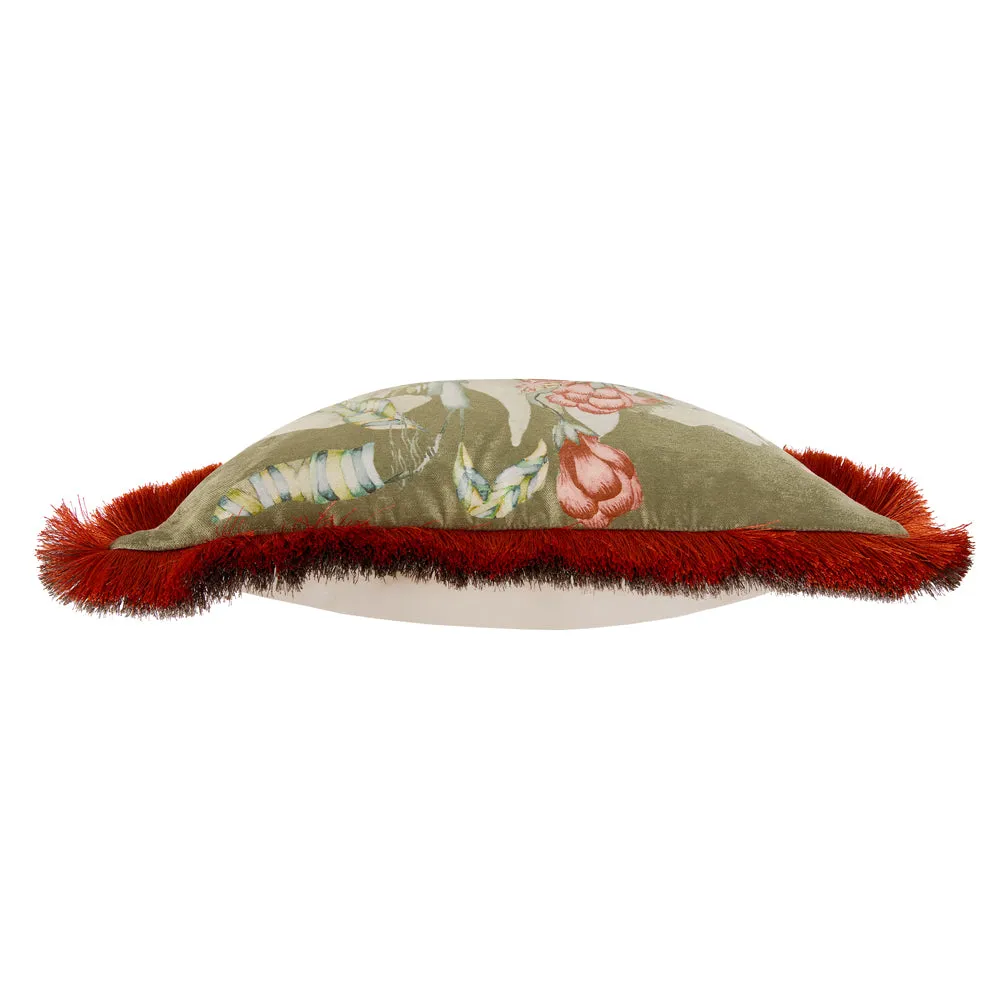 Mangrove Fringed Velvet Cushion Moss