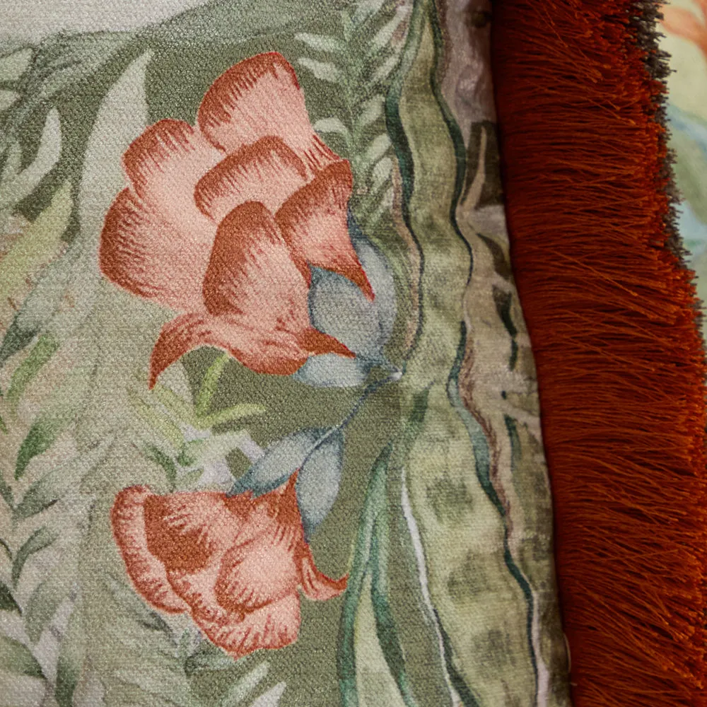 Mangrove Fringed Velvet Cushion Moss