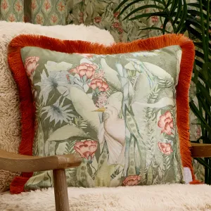 Mangrove Fringed Velvet Cushion Moss modern fashion rug  